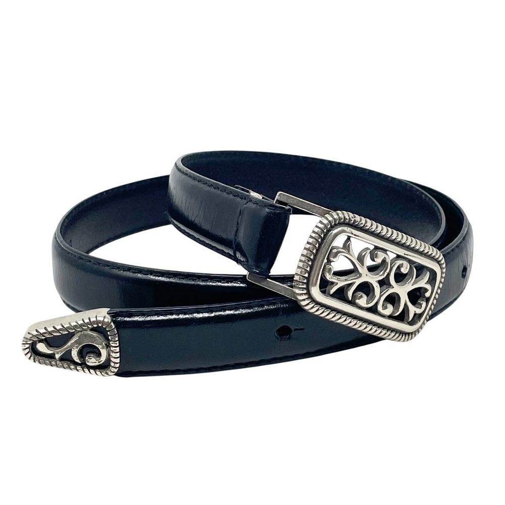 Fossil Women's Black Genuine Leather Belt Size Small Silver Tone Buckle and Tip